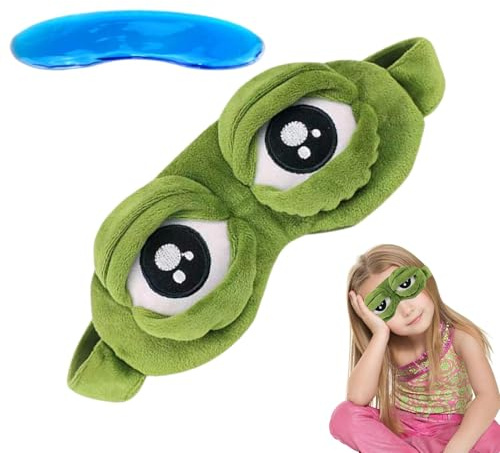 Lidschatten zum Schlafen, niedlich, mit Gelbeutel, Frosch-Augenklappe, Augenklappe für Erwachsene, Schlaf-Augenabdeckung, hautfreundlich, für Hotel, Nickerchen, Reisen, Zug