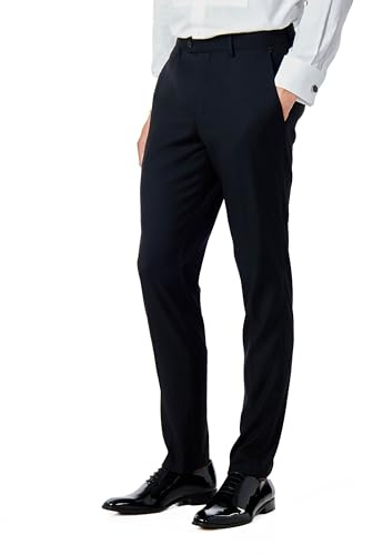 Xposed Mens Classic Plain Black Formal Dress Suit Trousers [TRS-DARO-ALL-BLACK-40 UK]