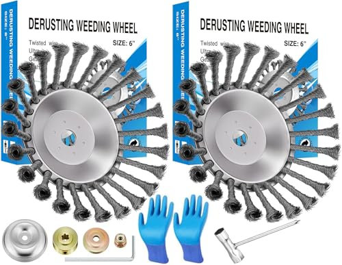 2 Pièces Débroussailleuse à Fil métallique, Brosse de désherbage Professionnelle pour débroussailleuse, diamètre de 25,4 mm, pour Herbes Sauvages, pour Un démoussement Efficace, 6 inch
