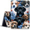 Smart Protective Case for Amazon Fire 7 2019/2017 Tablet 9th/7th Generation PU Leather Auto Wake/Wake Feature for Fire 7 2019, Dogs, Blue Flowers