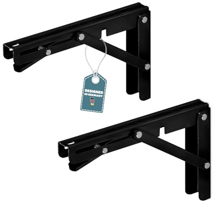 SOTOOLS 2er Set Klappkonsole, 200 mm, schwarz, FOLDURA, klappbar | Paar, Klappbare Konsole für Wandregale.