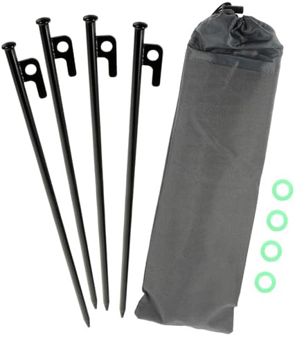 BESTonZON 40cm Zeltheringe Edelstahl Robust Erdnägel Camping Outdoor Heringe für Steinigen Boden Sturmheringe Metall Zelte Markisen mit Nachtleuchtenden Ringen und Tasche 4 Stück