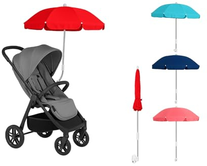 Ombrellino parasole Passeggino Universale ⌀ 65cm per bambini - Protezione Solare UV, Regolabile e Pieghevole, Attacco Universale - ombrellone ombrello Colori: Blu, Rosso, Rosa, Celeste (Rosso)