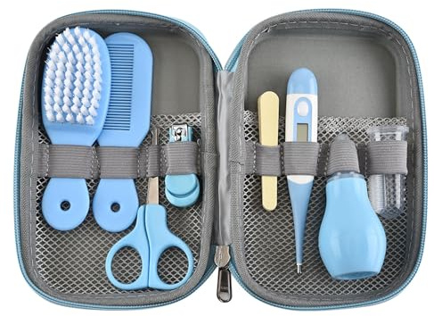 Kit da toelettatura per bambini, set di cure di sicurezza per neonati con un chiodo a pennello per capelli Cucione del naso per le dita spazzere (Blu)