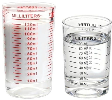 2 Stück Messbecher Shotglas mit Skala, Messbecher Cocktail, 90ml und 120ml Shotglas für Cocktail Küche Backen