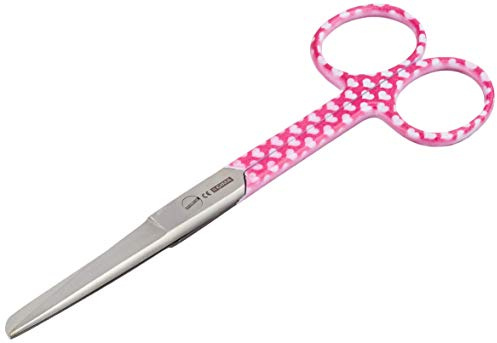 GIMA Ciseaux pour infirmières, droites, pointes droites/biseautées, en acier inoxydable, fantasia coeurs, finition satinée, revêtement en poudre, longueur 14 cm, pour usage professionnel