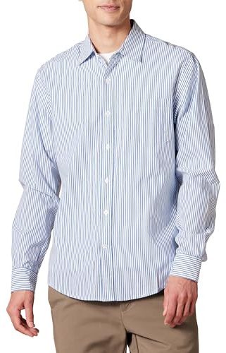 Amazon Essentials Men's Slim-Fit Long-Sleeve Poplin Shirt, Blue White Vertical Stripes, M