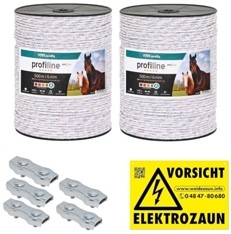 VOSS.farming 1000m Kunststofflitze 6mm mit Litzenverbindern Weidezaunseil Weidezaun Litze Kordel