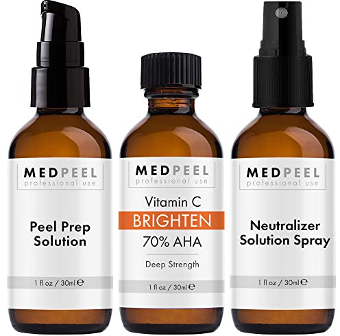 Medpeel 70% AHA & Vitamin C Brightening Essential Chemical Peel at Home Kit, Includes Peel, Prep, Neutralizer, Deep Strength Professional Grade Chemical Face Peel, Reduces Age Spots, 1oz/30ml