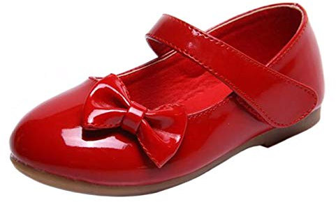 DADAWEN Mädchen Mary Jane Halbschuhe Ballerinas Schleife Prinzessin Schuhe,Rot,24 EU