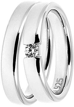 DOOSTI Partnerring/Trauring/Freundschaftsring - SI-36-DH 925/- Silber Ring - Damen und Herren Variante - Mit Gratis Wunschgravur (Ring ohne Zirkonia, 56)