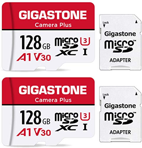 GIGASTONE Tarjeta Micro SD de 128GB Paquete de 2, cámara Plus para GoPro, Alta Velocidad 100 MB/s, grabación de vídeo 4K, Micro SDXC UHS-I A1 V30 U3 Clase 10