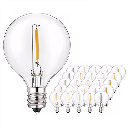 Yohencin - Confezione da 25 lampadine a LED a bassa tensione, 3 W, luce bianca calda, E12, 3 V, a 360 angolari, per luci solari a globo G40, illuminazione per esterni