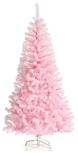 DREAMADE Albero di Natale Rosa Alto 150 cm e 180 cm, Albero Natalizio con Base a 4 Gambe in Metallo Ispessito e Stabile, Albero Finto Attraente in PVC Durevole per Ufficio, Negozio e Scuola (150 cm)