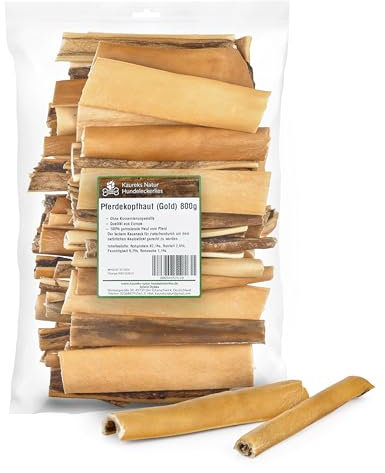 Kaureks Natur Hundeleckerlies Pferdekopfhaut 800g (Gold) ca. 15 cm natürliche Zahnpflege für Hunde, wie Pferdeknochen