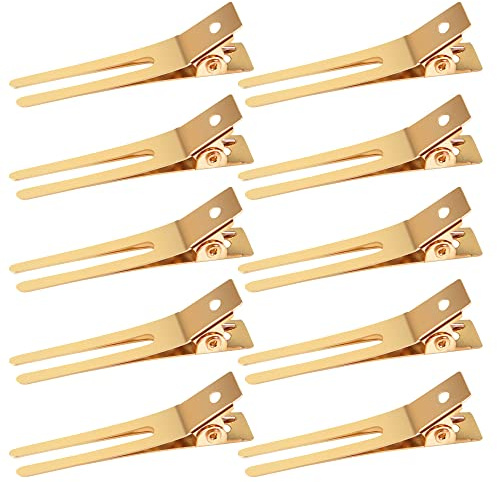 Qearl 100 clips de doble punta de 4,5 cm, dorados, pinzas de sección de pico de pato, clips de cocodrilo de metal para peinar extensiones de cabello (4,5 cm)