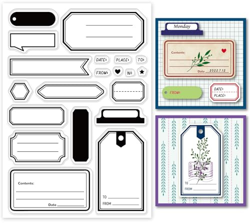 GLOBLELAND Label Frame Clear Stamps Storace Label Tags Bookmark Silicone Clear Stamp Seals for Cards Making DIY Scrapbooking Photo Journal Album Decoration