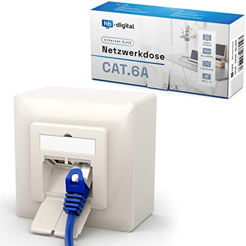 HB-DIGITAL 1x CAT 6a Netzwerkdose LAN Dose Universal Anschlussdose - 2x RJ45 Port - Aufputz/Unterputz Geschirmt EIA/TIA 568A&B 8P8C 10 Gigabit Ethernet Netzwerk – Reinweiß