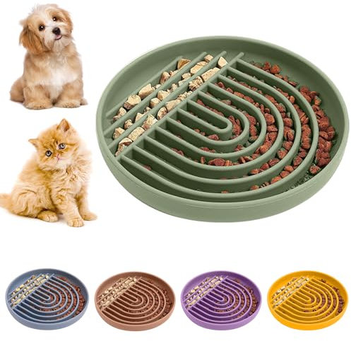 Slow Feeder Dog Bowl, Cat Bowls. Silicone Modern Fun Puzzle Food Grade, BPA Free Lick Mat for Healthy Eating, Stops Gulping & Choking. Non Slip & Dishwasher Safe. Small to Medium Dogs & Cats (Sage)