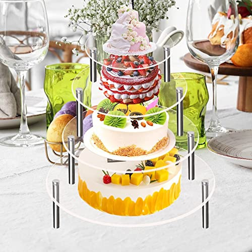 Supporti Per Torta, 4 Base Per Torta A Piani Con Tasselli Per Torte, Alzata Per Dolci Acrilico, Alzata Per Torta Riutilizzabile Per Torte Impilate A Più Livelli Che Decorano Festa Di Compleanno (Col