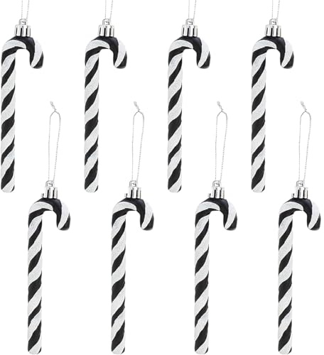 14CM Glitzer Weihnachtsbaum Deko Schwarz Zuckerstangen Anhänger 8 Stück Weihnachtsbaumschmuck Zuckerstange Weihnachten Deko Christbaumschmuck Baumschmuck Weihnachten