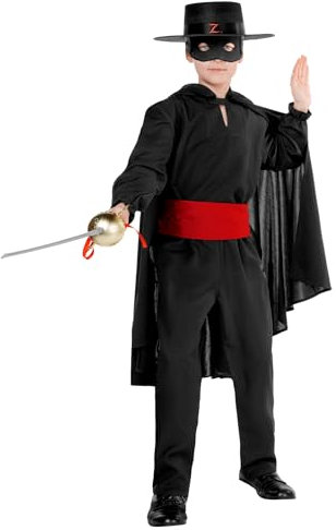 Maskworld Zorro Kostüm für Kinder - Kindergröße: 140 - Komplett-Kostüm des schwarzen Rächers für Karneval, Halloween & Motto-Party