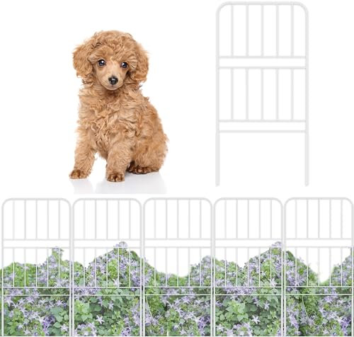 ShopLaLa Recinzione decorativa da giardino per esterni, 10 pannelli, 61 cm, recinzione decorativa per cani (totale 3 m) piccola recinzione in metallo bianco protezione per piante animali domestici