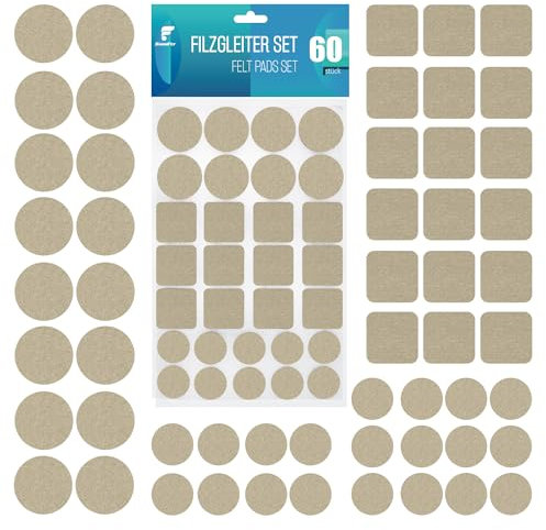shinfly Protectores de Fieltro autoadhesivos para Muebles – Pack 60 – 3 mm Grosor Almohadillas Antideslizantes para Suelos y Deslizadores de sillas – Beige