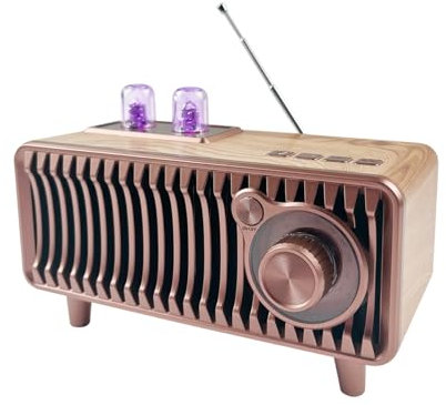 CYBORIS Retro Bluetooth Speaker Radio, Walnut Wood Vintage Rotary FM Radio, 20W Dual Speakers Stereo,with U Disk/TF Card/Aux Player Function,Wireless Speakers for Home, Office Decor (Rosewood-Gold)