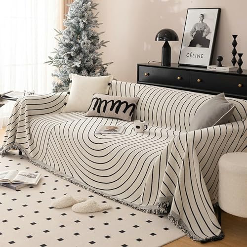 Ayoiow Couchbezug Wasserabweisend Sofahusse Schwarz Sofabezug 2 Sitzer Chenille Streifenmuster