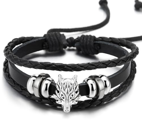 COOLSTEELANDBEYOND Homme Dragon Tête Noir Bracelet en Cuir Tressé - Entrelacé - Trois Brins Cuir Envelopper Bracelet