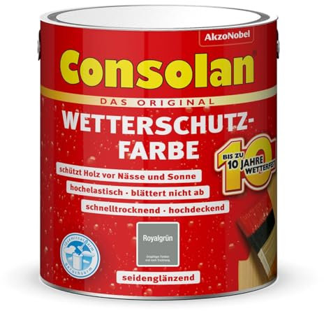 Consolan Wetterschutzfarbe, Deckender Holzschutz für Außen, Royalgrün, 2,5L