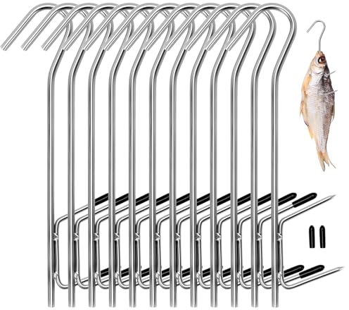 Crochets de Fumage, 12Pcs Inox Crochet à Viande Fumoir pour Suspendre le Poisson Fumé, de la Viande et des Saucisses