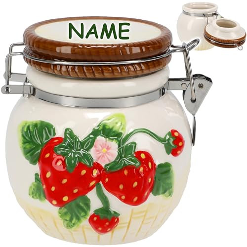 alles-meine.de GmbH Vorratsdose - Keksdose - Dose - Behälter - mit Deckel - 3D Effekt - Erdbeere - inkl. Name - Porzellan Keramik - luftdicht verschließbar - Marmelade Zucker - G..
