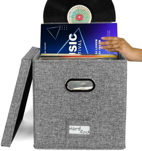 Xeihuul Record Storage Box - LP Storage Boxes With Lids And Handles, Album Storage Holds Up 50+ Single Record, Portable Record Holder For Living Room, Study, Concert Hall