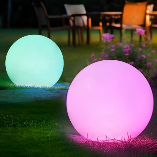 2 PCS Luz Solar Exterior Jardin RGB, Luce Solare Led Exterior Jardin Bola 30CM, Lampara Solar Impermeables Ip66, Iluminación Solar Regulable con Control Remoto Deco para Piscina, Balcón Patio
