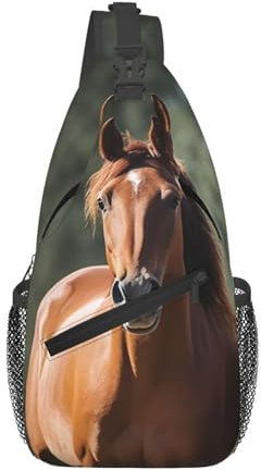 VBNTY Animales Pferde-Schultertasche, Rucksack für Herren, Cross-Brusttasche, Umhängetasche, Reisen, Wandern, Tagesrucksack, Schwarz , One size