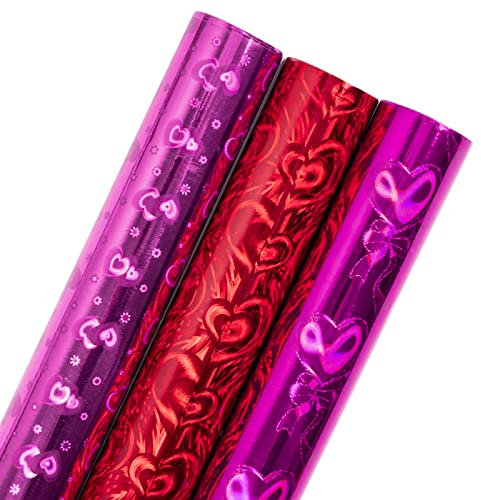 Holijolly Herz Holijolly Holijolly Herz holografisches Verpackungspapier Mini Rolle Hellrosa/Rot/Rose Rot für Valentinstag, Hochzeit, Geburtstag mit 17 x 120 Zoll vor 3 Rollen (42.5 sq.ft.ttl.)