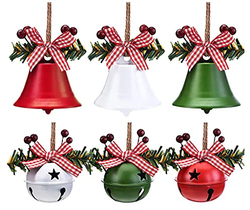 Vdaxvme 6 campanas de Navidad con adornos de acebo, inastillables, para colgar en el árbol, vacaciones, aniversario, decoración de fiesta