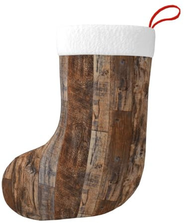 Hgbbdyyjj Braune hölzerne Weihnachtsstrümpfe für Herren und Damen, festlicher Druck, weiches Polyester, dekorative Socken, Schwarz , Einheitsgröße