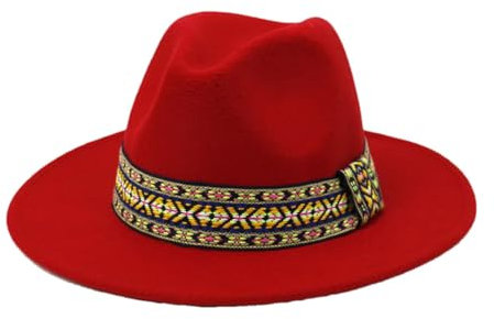 Panamahut für Herren und Damen, Wollfilz, breite Krempe, Sombrero-Jazz-Mütze, britischer Stil, rot, 58