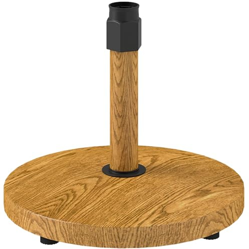 Outsunny Base per Ombrellone da 24.5 kg a 4 Piedini Regolabili, Basamento per Ombrellone in Cemento e Metallo, per Pali di Ombrelloni da Ø36/38/48 mm, Ø48x44 cm, Color Legno