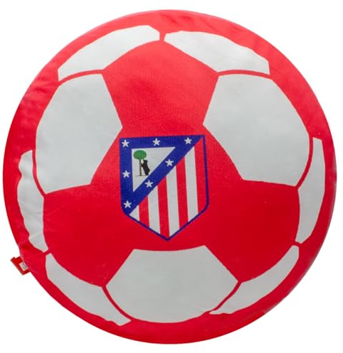 ms móvil shop Cojín Balón Atlético de Madrid Oficial | 40 cm Rojo | 100% Poliéster | Suave y Decorativo | Escudo | Regalo Ideal para Fans Colchoneros