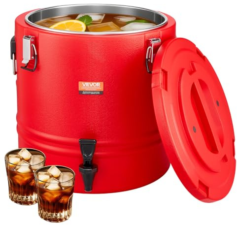 VEVOR Distributeur de Boissons Isotherme 30 L, Fontaine à Eau Chaude et Froide Non Électrique avec Robinet, Conteneur Isotherme de Qualité Alimentaire, avec Intérieur en Inox 304, pour Camping, Rouge