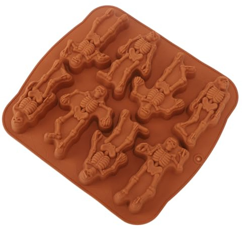 Fyearfly Stampo in silicone a forma di scheletro di Halloween, 8 cavità antiaderenti, per torte, cioccolato, sapone