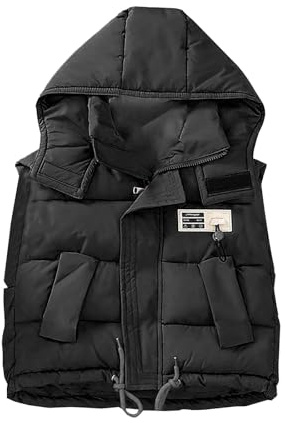 Piumino imbottito per bambini per ragazzi ragazze piumino con cappuccio gilet autunno inverno caldo leggero senza maniche giacche impermeabili antivento zip up gilet trapuntato, Nero , 4-5 Years