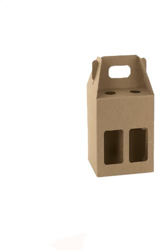 Lucgel Scatola Minibox Porta 4 Bottiglie Birra o Olio da 25/33 cl in Carta Avana con Finestra 130x130x210mm, 10 Pezzi