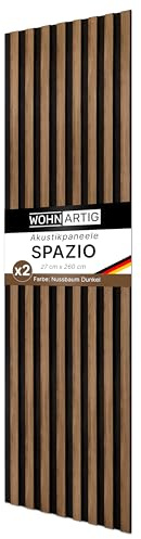 wohnartig® Akustikpaneele SPAZIO 1,404 m² – 260 cm x 54 cm* Set – (Set = 2 Stück 260 cm x 27 cm) | Farbe: Nussbaum dunkel | Wandverkleidung | Akustikpaneel | Wandpaneele auf Filz | Akustikfilz