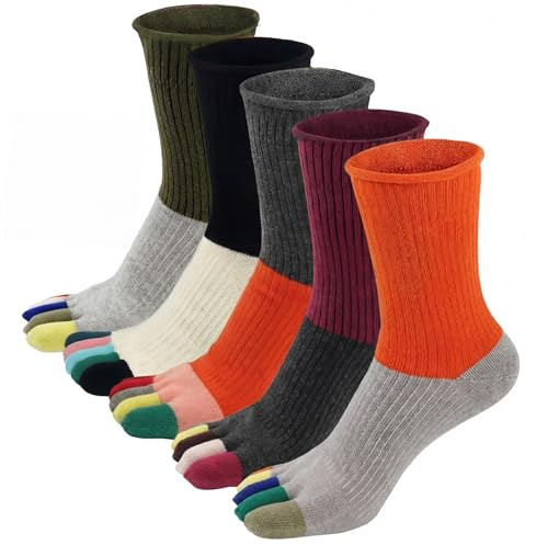 Vivikivi 5 par tåstrumpor för kvinnor, andningsbar bomull för kvinnor, tåseparator, strumpor, anti-blister för vandring, promenader, löpning, sport, Multi-2, one size