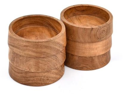 EDHAS Juego de 6 cuencos de madera de acacia hechos a mano, ideales para dulces, frutos secos, aperitivos, aperitivos y aceitunas (5 x 5 x 1.5 pulgadas)